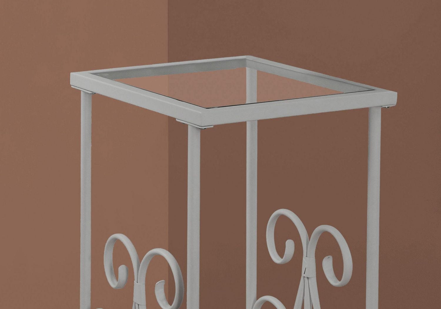 Monarch Specialties Table D'appoint, Côté, Bout, Table De Nuit, Lampe, Salon, Chambre À Coucher, Métal, Verre Trempé, Gris, Transitionnel