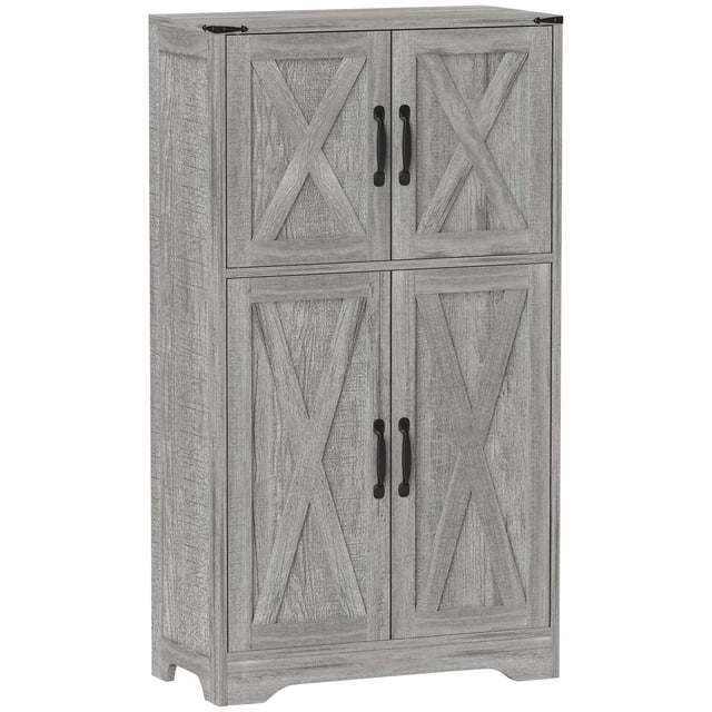 HOMCOM Armoire de Garde-Manger Armoire de Rangement de Garde-Manger avec Portes de Grange Gris