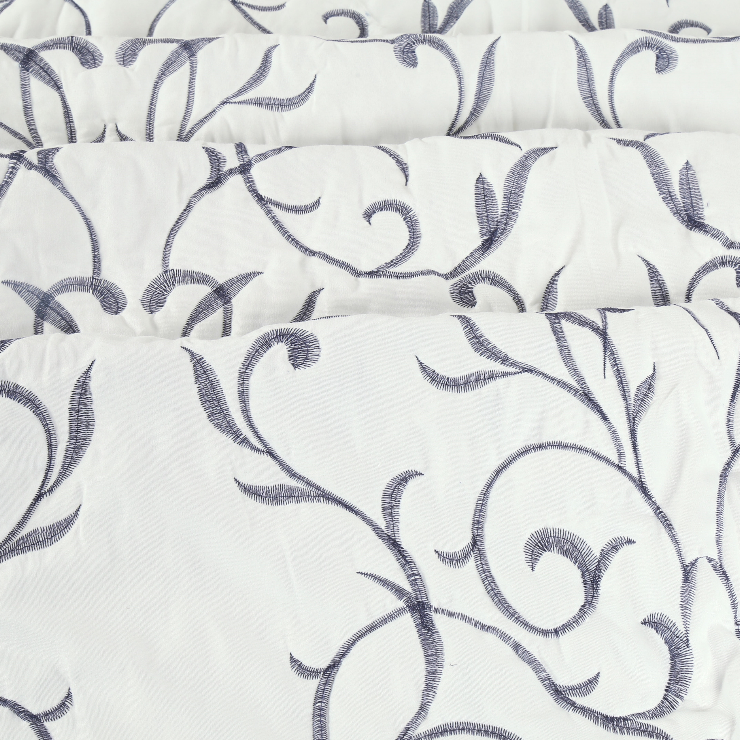 Marina Decoration Embroidered Stitching Coverlet Bedspread Ultra Soft Solid Bedding Summer Quilt Set with Quilted Sham, Navy Blue Branch Pattern