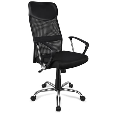 High Back Office Task Chair, Adjustable Height Ergonomic Breathable Mesh Computer Desk Chair with Fixed Armrests and Fabric Cushion Seat