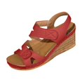 thumbnail image 2 of Gspmoly Sandales pour Femmes, Mode Décontractée pour Femmes Printemps et Été Nouvelles Sandales Compensées à Bout Rond Ouvert de Couleur Unie Sandales pour Femmes Été Rouge 37, 2 of 4
