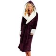 thumbnail image 4 of Avamo Ladies Sherpa Robes Solid Color Sleepwear Hooded Fuzzy Plush Bathrobe Plain Fleece Robe Sleeping Dressing Gown Wine Red L, 4 of 6