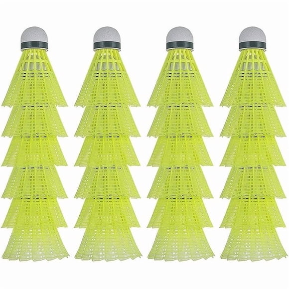 Lot de 12 Volants de Badminton en Nylon avec Têtes en Liège Composite - Vitesse Moyenne, Durables et Galbants - Oiseaux Récupérables pour l'Entraînement Intérieur/extérieur, le Plaisir en Famille et la Pratique du Baseball - Jaune, Tube Portable