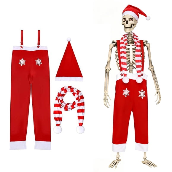 Home Decor 12 Foot Skeleton Christmas Outfits Scarf and Santa Hat with DrawstringAdhesive for Heavy Secure 12 FT Skeleton Accessories for Christmas Decorations 3PCS Home Improvement
