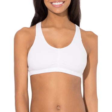 Fruit of the Loom Women's Shirred-Front Racerback Bra, White/Black Hue/Heather Grey-3 Pack