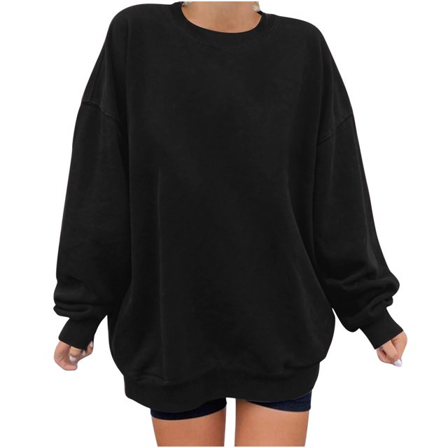 Penkiiy Chandail pour Femmes Mode Chandail Décontracté à Manches Longues à Col Rond Imprimé pour Femmes Hauts Blouse Noir Vêtements Y2K