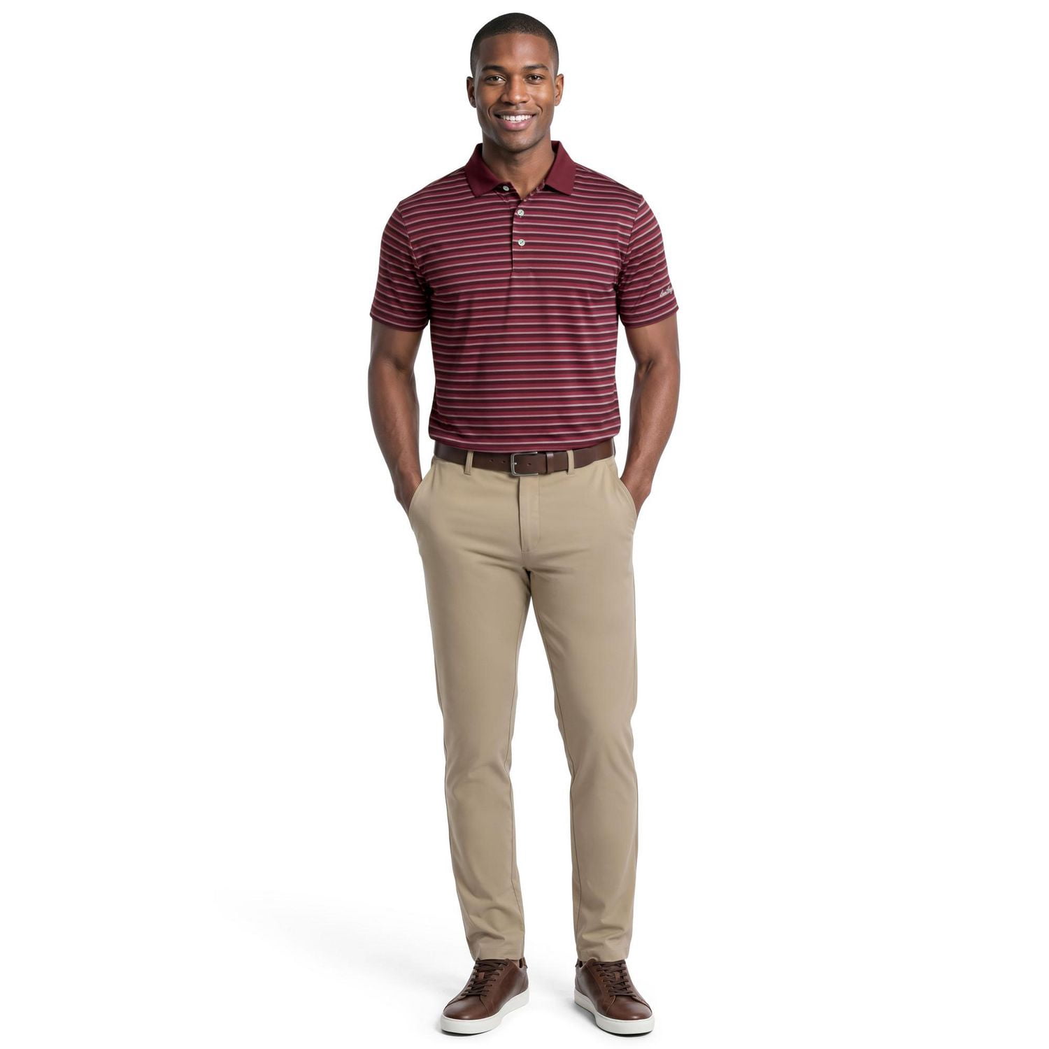 Ben Hogan Performance Men's Herringbone Stripe Golf Short Sleeve Polo Shirt