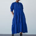 thumbnail image 2 of AherBiu Plus Size Maxi Dresses for Women Button up High Neck 1/2 Sleeve Ruched Ruffle Flowy Long Summer Dress, 2 of 6