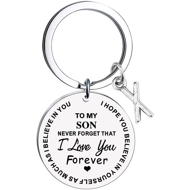 Heliisoer To My Son Message Keychain Stainless Steel Initial Last Name 26 Letter Family Inspirational Keychain Gift