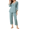 thumbnail image 2 of INSPIRE CHIC Pyjama de Nuit en Satin pour Femme, Col en V, Dentelle, Tenue de Détente, Ensemble de Pyjama, S Bleu Clair, 2 of 6