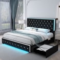 thumbnail image 1 of SIBEDS Queen LED Bed Frame with 2 Storage Drawers, PU Leather Diamond Tufted Headboard, RGB Lights, Noise Free, Black, 1 of 8