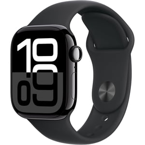 Apple montre Series 10 (GPS+Cellulaire) 42mm Aluminium Jet Black Black Bande de sport - S/M Bonne