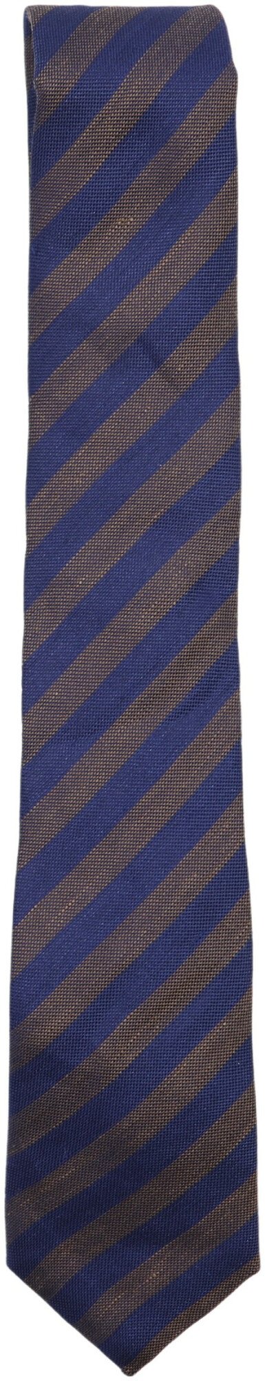 Altea Milano Men's Blue And Bronze Horizontal Silk Stripe Necktie - One Size