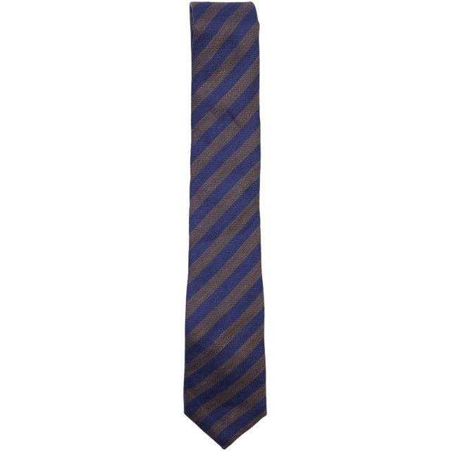 Altea Milano Men's Blue And Bronze Horizontal Silk Stripe Necktie - One Size