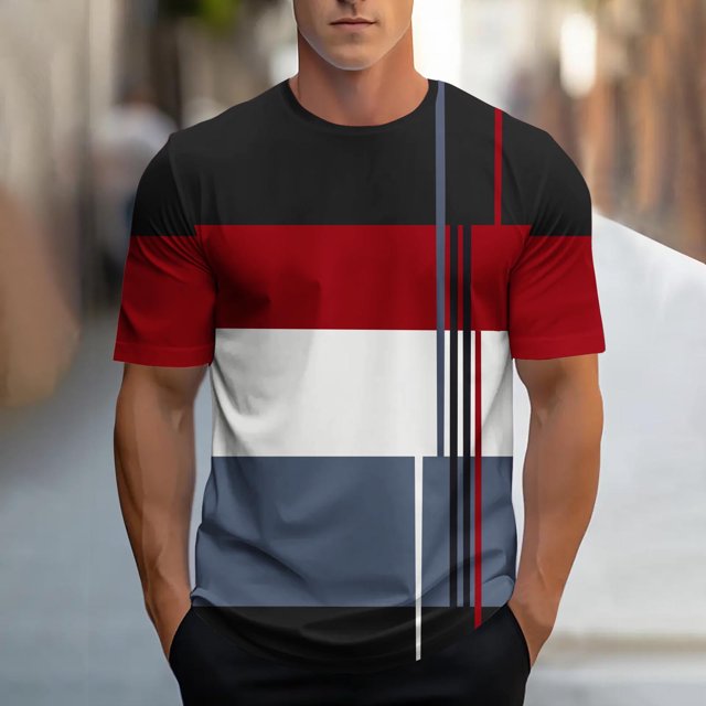 Weiqiqre T-Shirts pour Homme T-Shirt à Manches Courtes à Blocs de Couleur Col Ras du Cou Chandail Décontracté Basique
