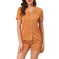 thumbnail image 1 of INSPIRE CHIC Womens Short Sleeve Notch Collar Piped Button Down Sleepwear Polka Dots Pajama Sets Large Brown, 1 of 5