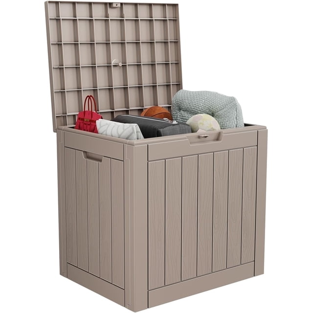 Coffre de Terrasse en Résine de 31 Gallons, Coffre de Rangement Extérieur Verrouillable pour Meubles, Outils de Jardin et Rangement d'Outils, Boîtes de Rangement Extérieures Étanches - Gris