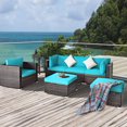 thumbnail image 1 of Gymax Ensemble de Conversation de Patio 6 Pcs Ensemble de Meubles Sectionnels en Rotin avec Coussins Turquoise, 1 of 10