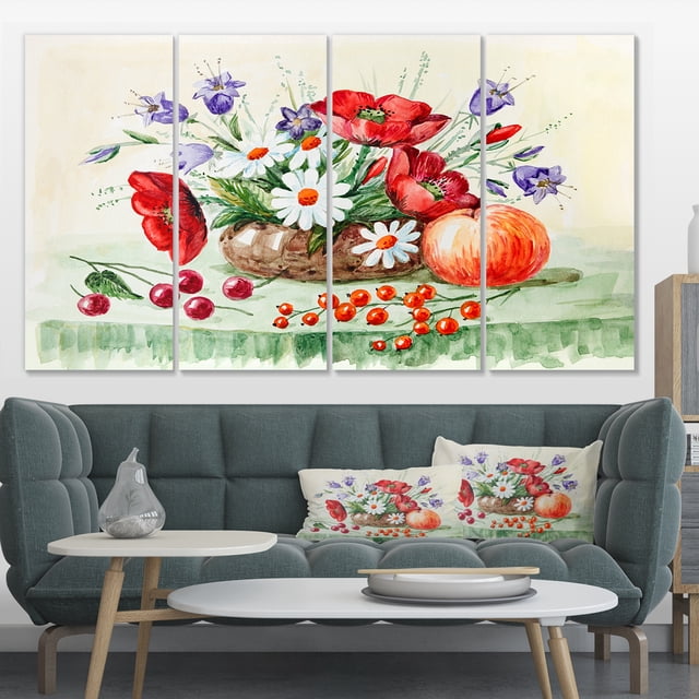 Bouquet Coloré de Fleurs et Fruits - Impression sur Toile Art Floral