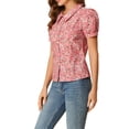 thumbnail image 4 of INSPIRE CHIC Blouse Boutonnée pour Femme à Manches Courtes Bouffantes Col Rabattu Haut en Coton à Motif Floral S Rose, 4 of 7
