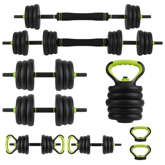 4 in 1 Adjustable Dumbbell Set 44 66 88 lbs, Convertible to Kettlebell Barbell Push Up Stand, ABS Coated Anti Roll Weight Plates with PE Grip, Home Gym Strength Training Equipment for Men Women