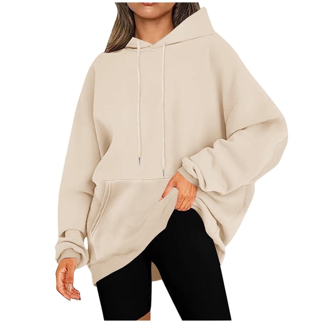 Besolor Womens Plus Size Hoodies Long Sleeve Drawstring Pullover Tops Casual Loose Fall Winter Hooded Sweatshirts