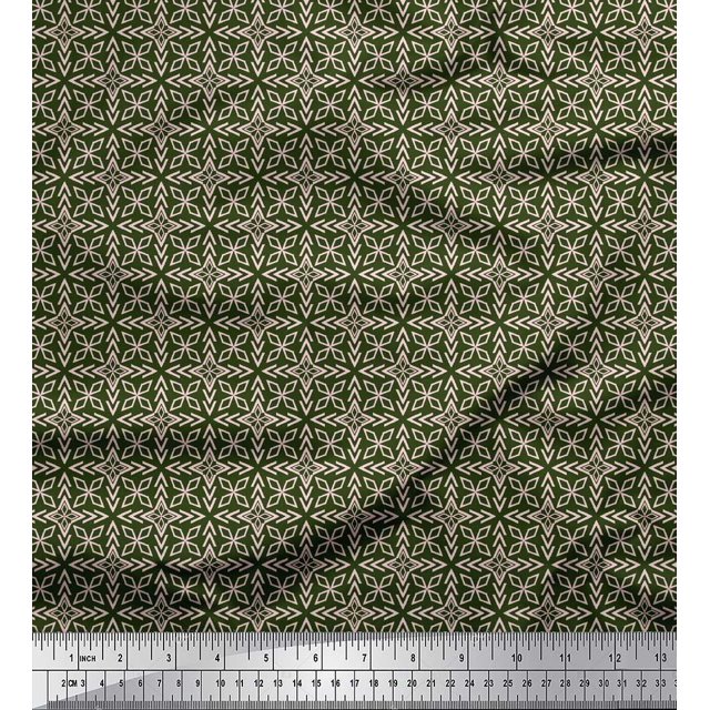 Soimoi Green Modal Satin Fabric Arrow & Diamond Geometric Print Fabric by Yard 42 Inch Wide