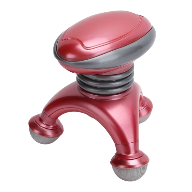 LHCER Mini Massager Tripod Shape Electric Hand Held Vibrating Full Body Relaxation in a compact tripod design. The massager features a red ABS body with grey accents and three rounded massage nodes. Suitable for shoulders, legs, and arms, it is powered by 3 AAA batteries (not included).