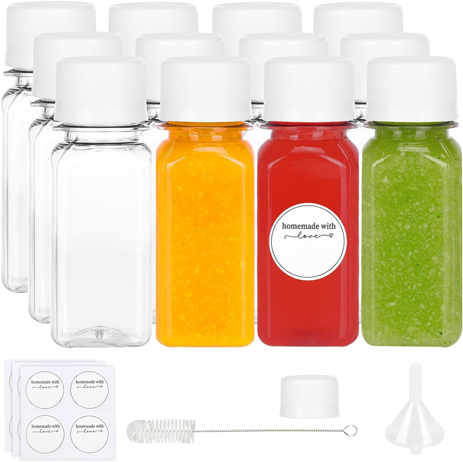 HAHDAXIA 12pcs 2oz Juice Bottles for Juicing, Mini Bottles, Juice Containers with Lids, Reusable Clear Bottles for Liquids, Empty Containers with Lids for Oil, Juice and Other Beverages