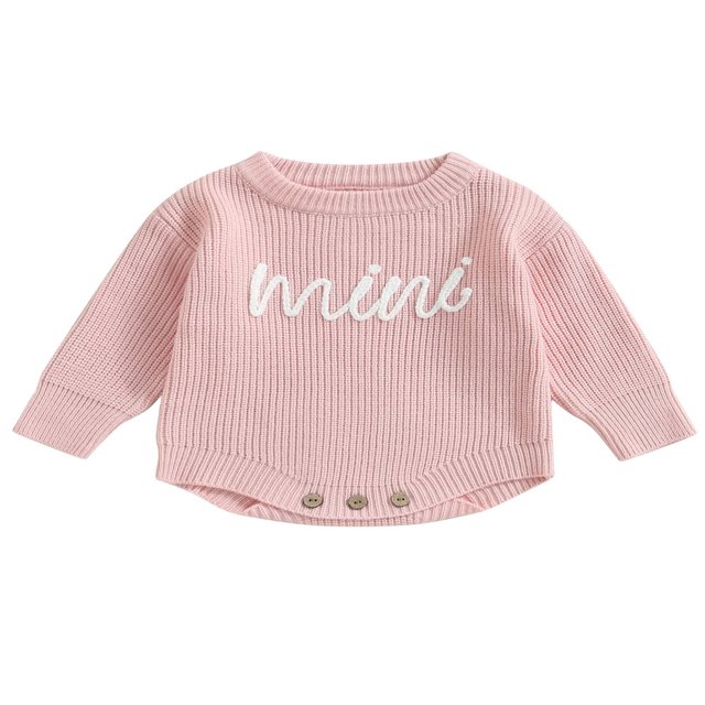 Nouveau-né Bébé Garçons Filles Pull Rompers Lettre Col Rond Manches Longues Tricot Combinaisons Vêtements Automne Bodysuits