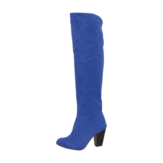 Bottes XZNGL pour Femmes à Enfiler à Talons Hauts Couleur Unie Hiver Chaudes Hauteur Genou Bout Rond Bottes en Suède