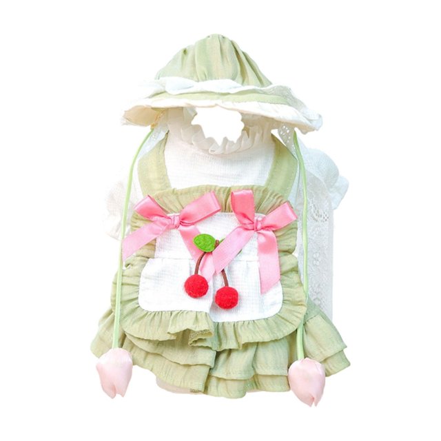 2 Pcs Floral Dress Lace Sunhat Soft Breathable with Snap Button Leash Hook for Dogs Cats Birthday Party Travel