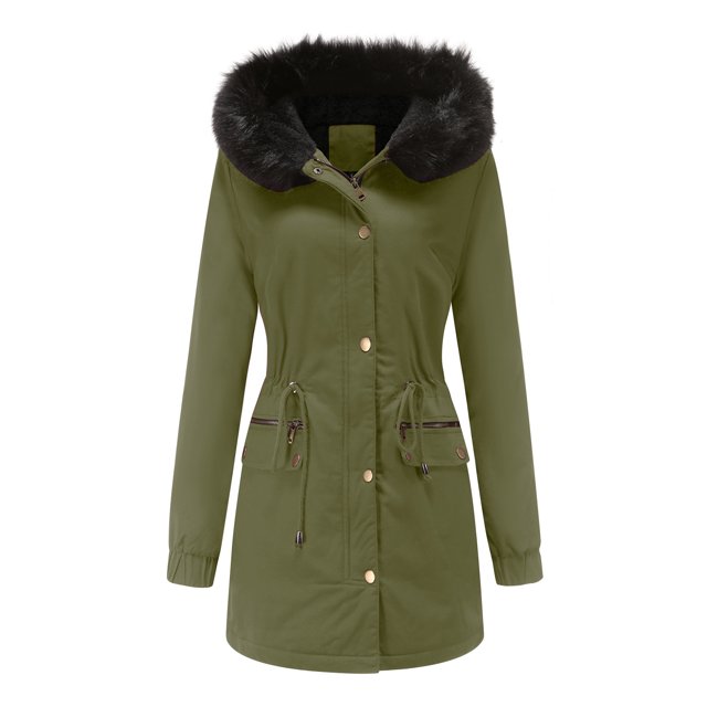 Yuyuzo Womens Winter Coats Hooded Long Sleeve Button Zip up Quilted Jacket with Zipper Pockets Solid Color
