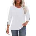 thumbnail image 1 of Lenpel Hauts pour Femmes à Manches 3/4 Mode Couleur Unie Col Ras du Cou T-Shirts Amples Tunique Chic Décontractée Tee Blouses, 1 of 7