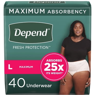 Sous-vêtement d’incontinence Depend Fresh Protection pour femmes adultes, jetable, degré d’absorption maximal, grande taille, rose fard, 40 unités