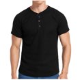 thumbnail image 1 of cfhntfmh Men's Short Sleeve Henley Shirts Summer Solid Color Stretchy T-Shirts Button Tee Casual Basic Tops, 1 of 4