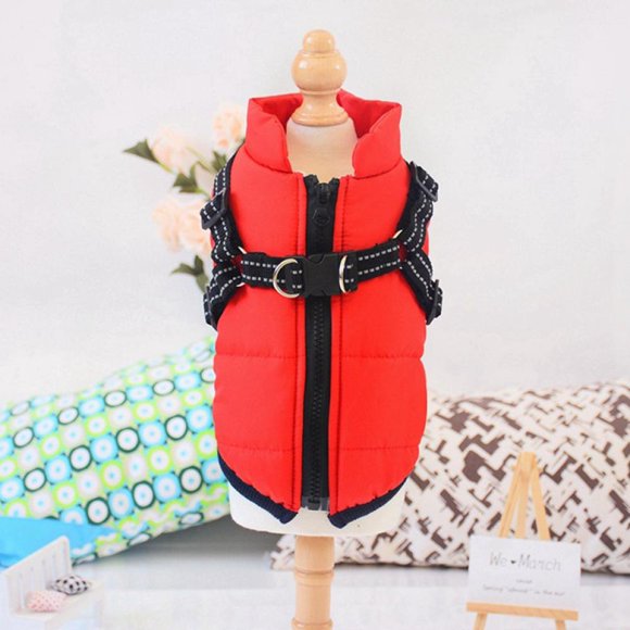 MesaSe Pet Autumn Winter Skiing Costume Sleeveless Cotton Padded Vest With Durable Chest Strap Harness