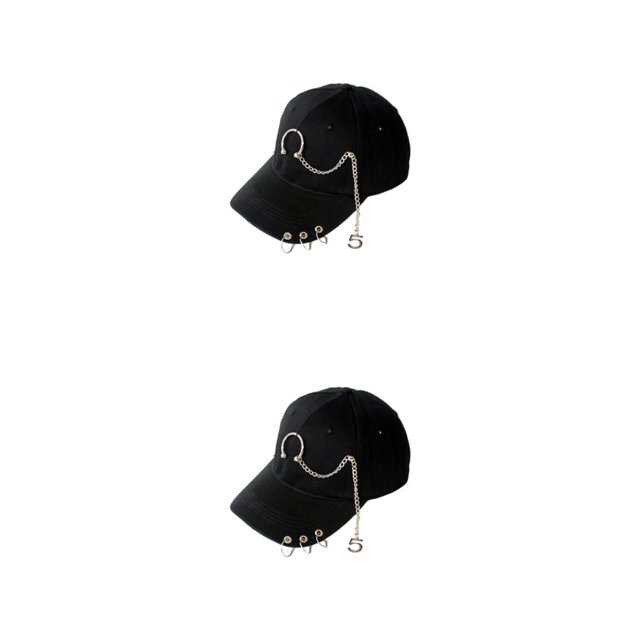 Thinsony Hip Hop Baseball Cap With Ring Decor For Stylish Look Cotton Ring Baseball Hat Fits All Head Shape Comfortable Ring Black 2Set