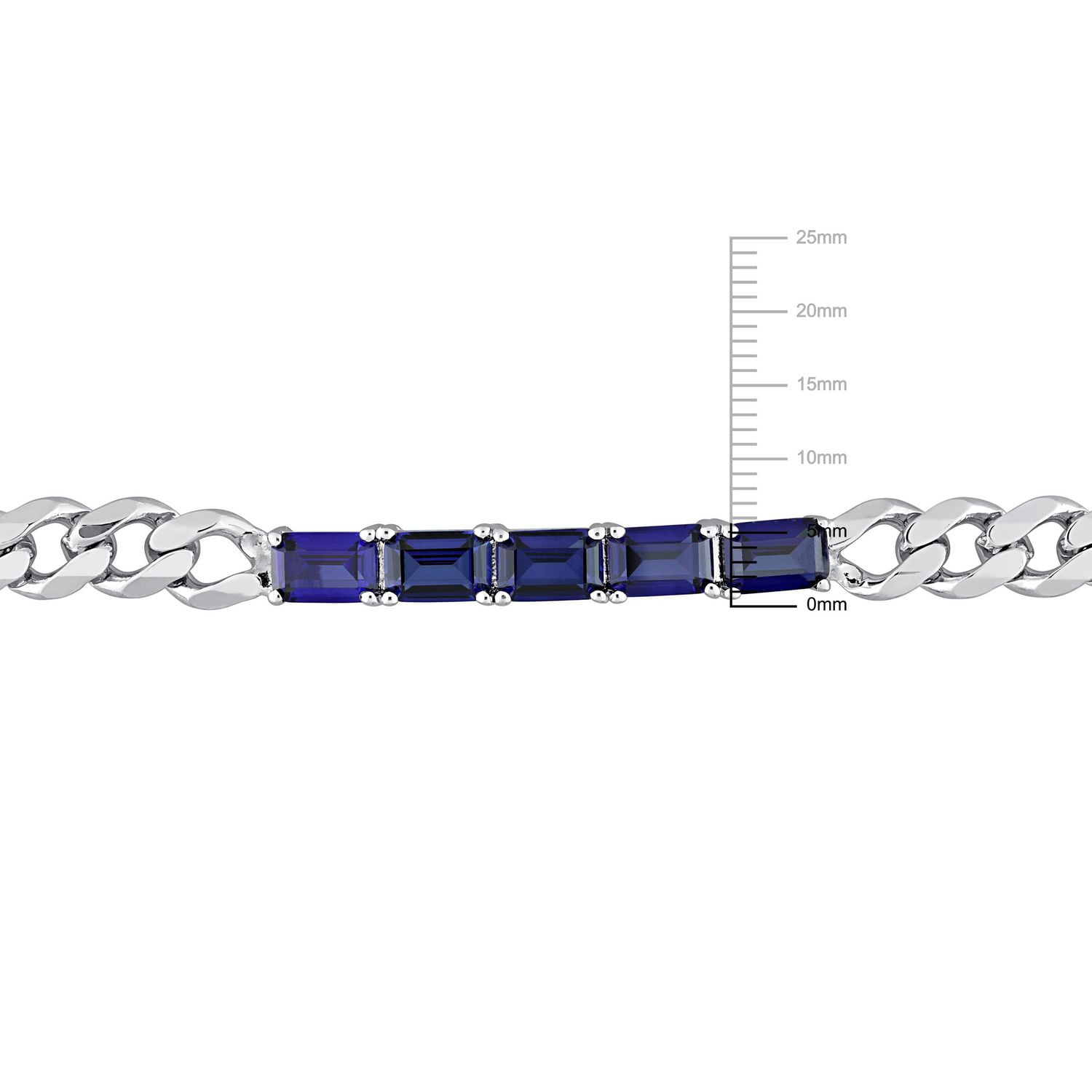 Miabella 4-3/4 Carat T.G.W. Created Blue Sapphire Sterling Silver Figaro Link Chain Station Bracelet