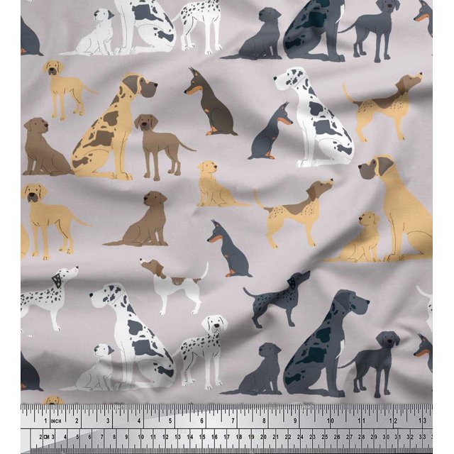 Soimoi Gray Rayon Fabric Mix Dog Print Sewing Fabric Yard 42 Inch Wide