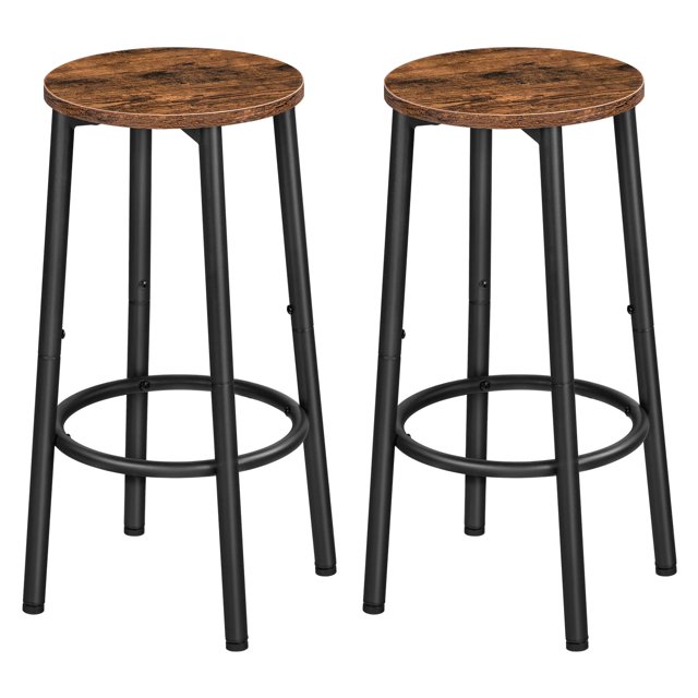 HOOBRO Bar Stools, Set of 2 Bar Chairs, Kitchen Round Height Stools with Footrest, Breakfast Bar Stools, Sturdy Steel Frame, for