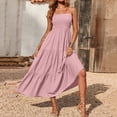 thumbnail image 3 of Robe Bohème pour Femmes Robe Bohème pour Femmes à Bretelles Spaghetti, Smockée, à Étages, Longue, de Plage, Soleil, Sans Manches, Unie, Robe Maxi, 3 of 8