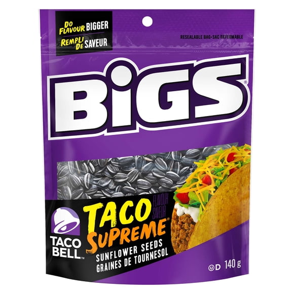 Graines de tournesol à saveur Taco suprême TACO BELL BiGS - Teneur élevée en fibres – Sans colorants ni arômes artificiels 140 g