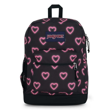 JanSport Sac à Dos Cross Town Plus - Grand Compartiment Principal, Poche Latérale pour Bouteille d'Eau, Pochette Rembourrée de 15 Pouces pour Ordinateur Portable - Happy Hearts Black