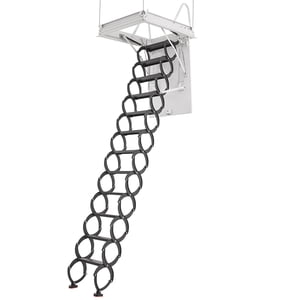 KFFKFF Attic Échelle, 660LBS/299.4KG Capacité, Convient 9.5 à 10.2 ft Hauteur du plafond et 39.4 x 27.5 inch Taille d'ouverture, Acier allié Tir-Down Retractable Plafond Stair