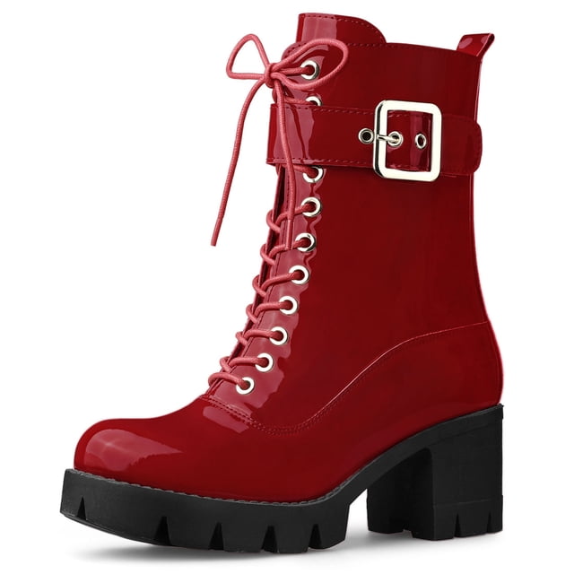 Unique Bargains Bottes de Combat à Plateforme à Talon Épais avec Fermeture Éclair pour Femmes