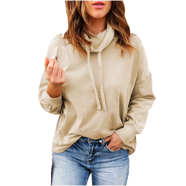 KIHOUT Printemps Hiver Hauts pour Femmes Mode Manches Longues Col Rond Chandail à Enfiler Couleur Unie Chandail à Capuchon Décontracté Blouse Hauts