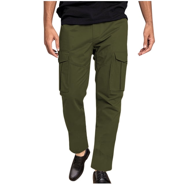hoksml Mens Cargo Pants Relaxed Fit Casual Solid Color Elastic Waist Drawstring Multi Pockets Full Length Pants Sweatpants Jogger Work Trousers Summer Clearance