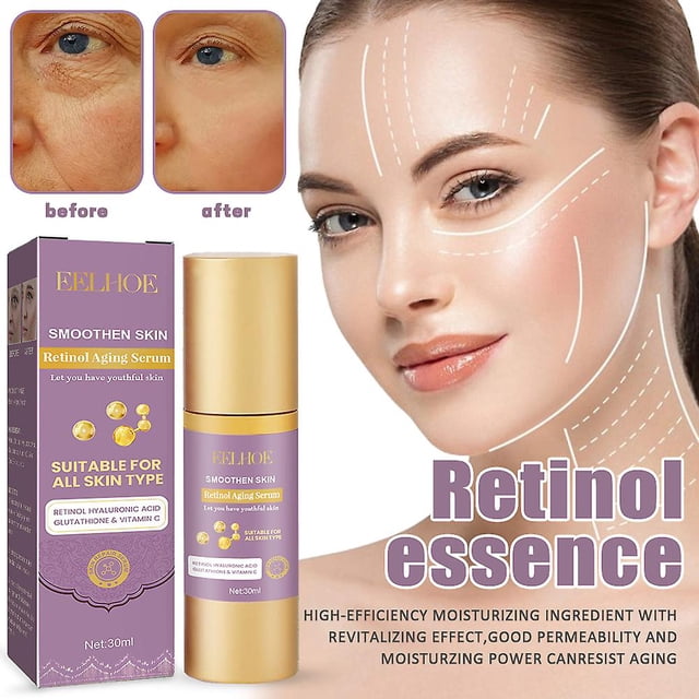 Sérum Visage au Rétinol 1/2 Pcs avec Vitamine C + Acide Hyaluronique pour Anti-Rides et Anti-âge