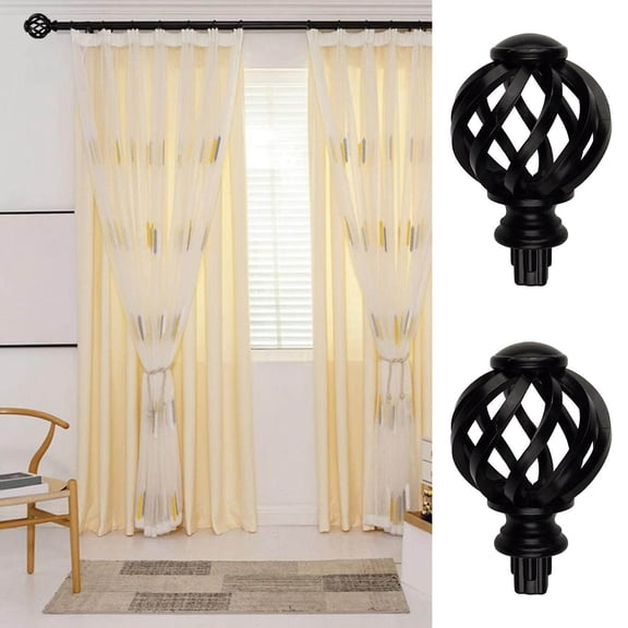 fastboy 2 Pieces Curtain Rod Finials 3/4 inch Replacement for Room Living Room Black Hollow Out